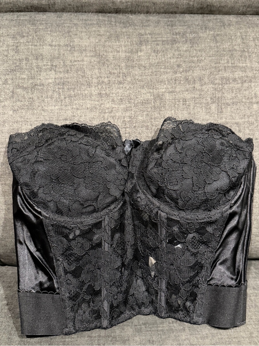 Vintage Black Lace Longline Bustier Corset Top - Women Intimates
